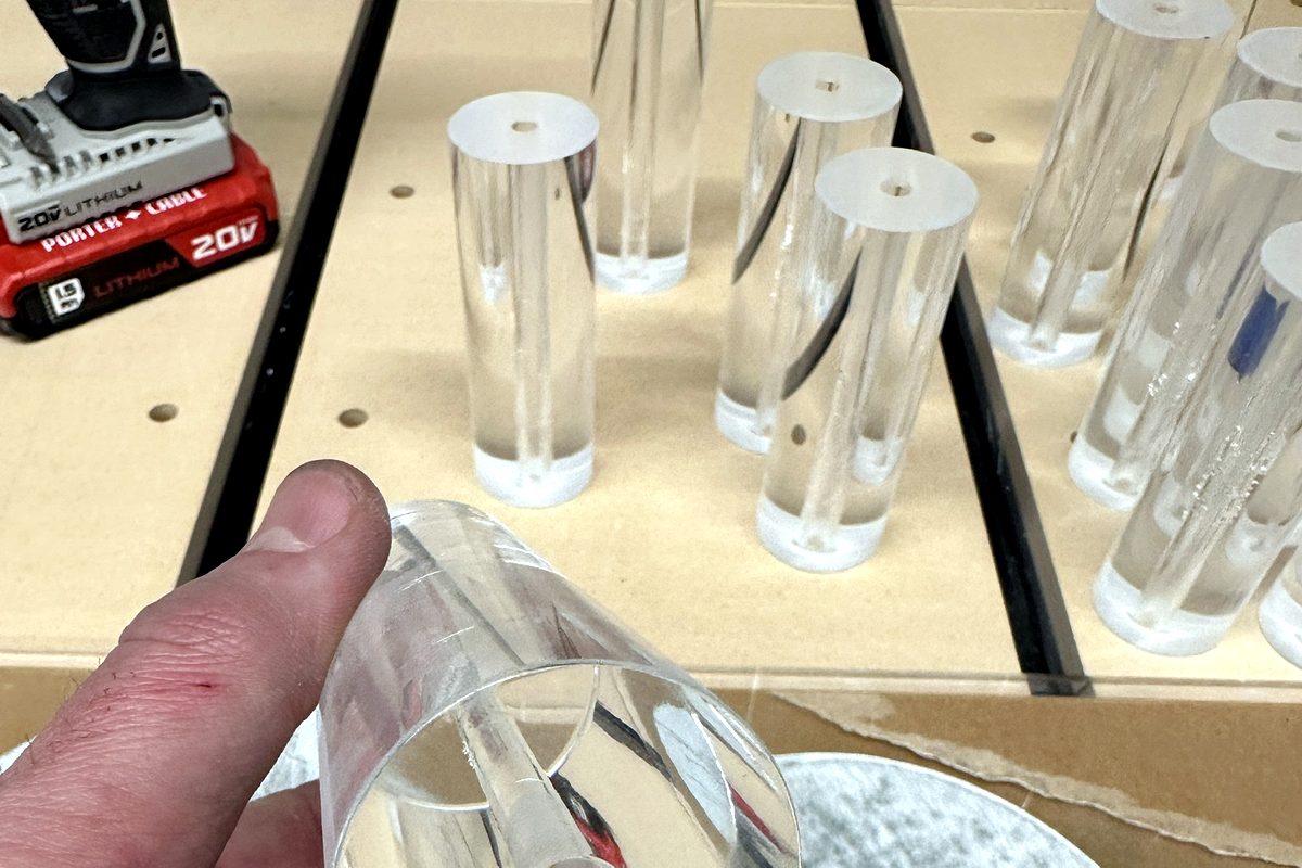 Machined and drilled clear acrylic rod standoffs